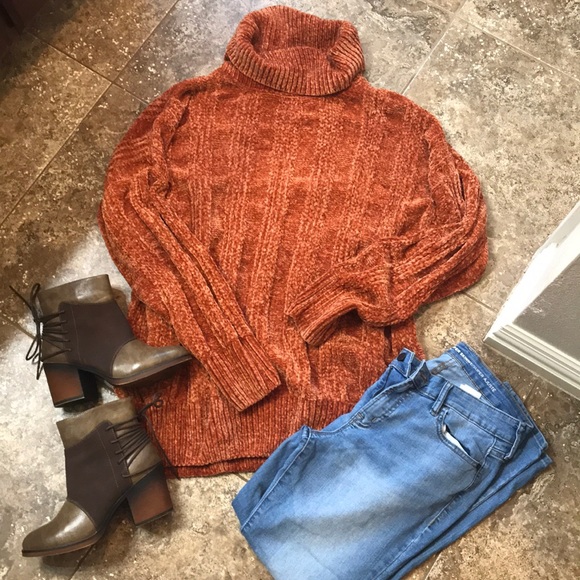Sweaters - Chenille Burnt orange sweater.
